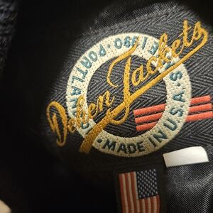 Black Bomber Jacket with Portland Embroidery and American Flag Patch